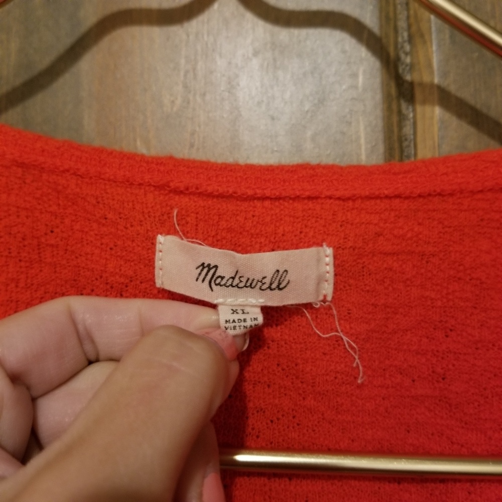 Madewell Texture & Thread Wrap Top Side Tie Red XL - Picture 2 of 6
